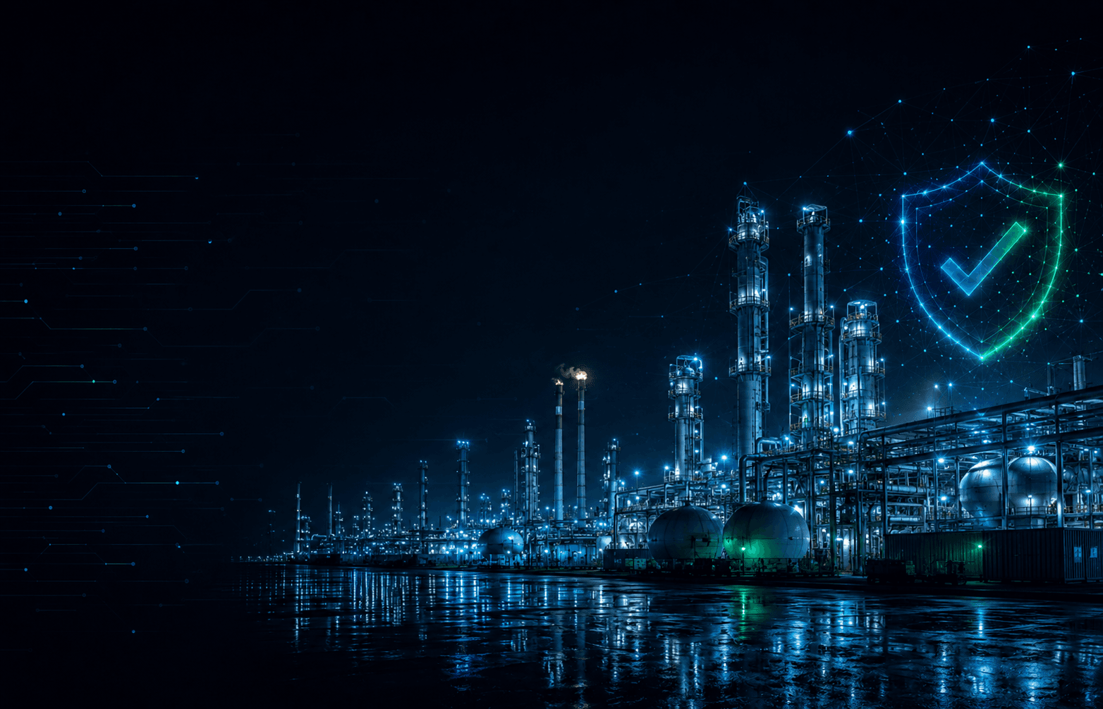 Large refinery and petrochemical complex at night